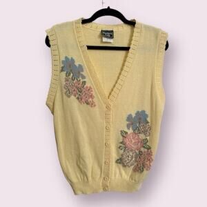 Vintage Southern Lady Yellow FLoral Sweater Vest Small USA